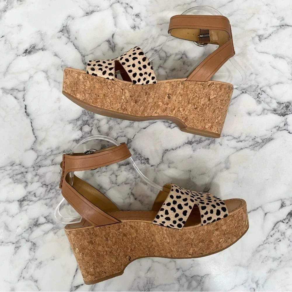 Dolce Vita Linda leather calf hair cork platform wedge sandals size 9